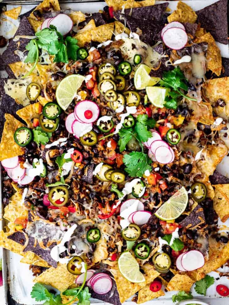 close up of Chorizo and Black Bean Nachos