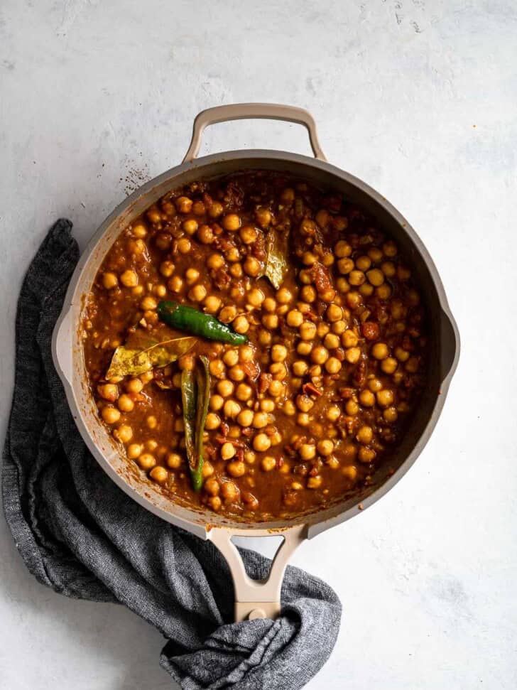 Chana Masala cooked in skillet