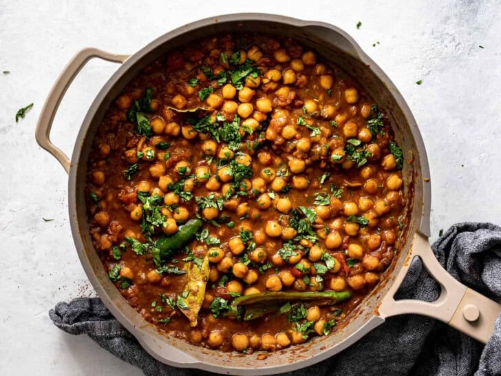 Cooked Chana Masala in skillet