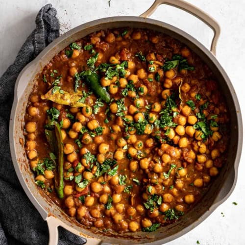 Cooked Chana Masala in skillet
