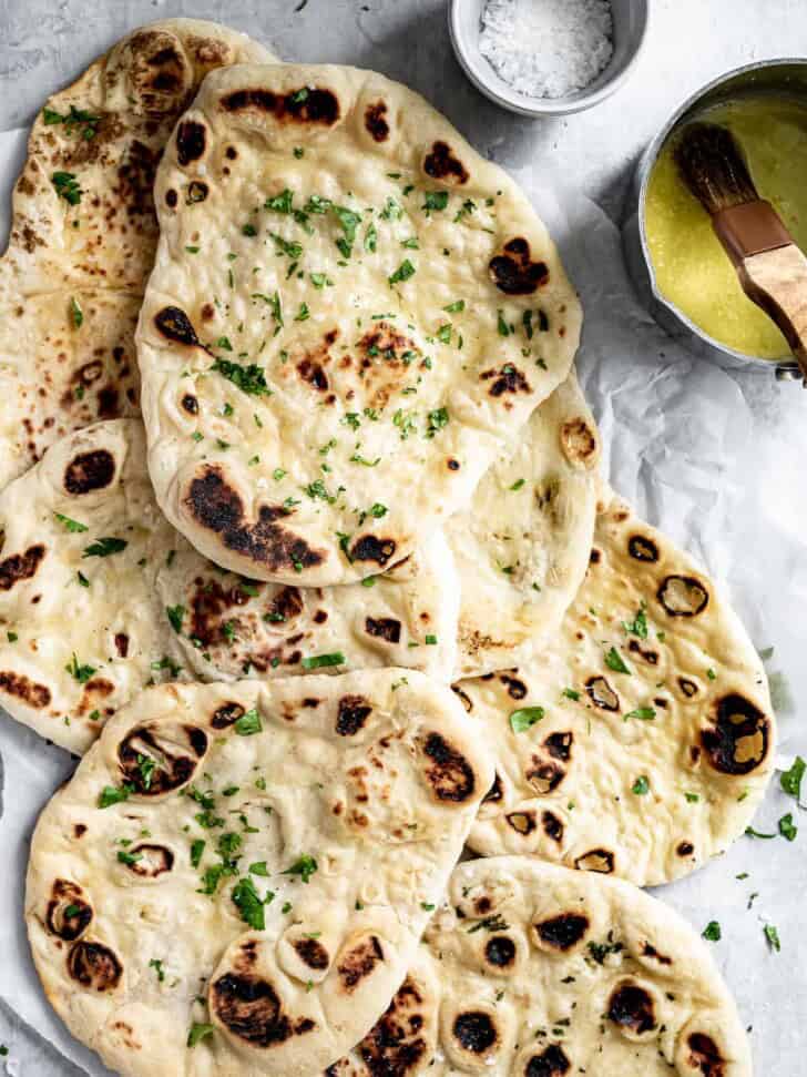 Homemade Naan with butter and flaky salt