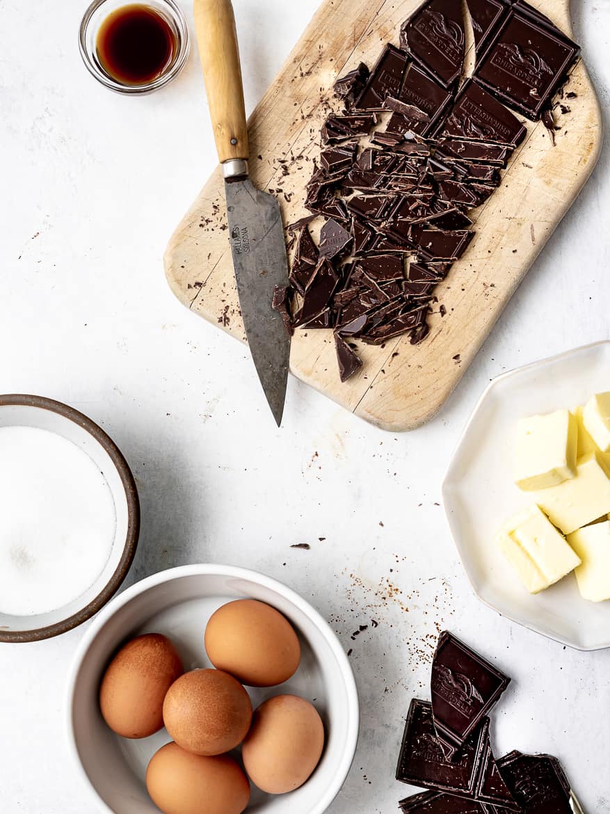 Ingredients for Fallen Chocolate Soufflé Cake