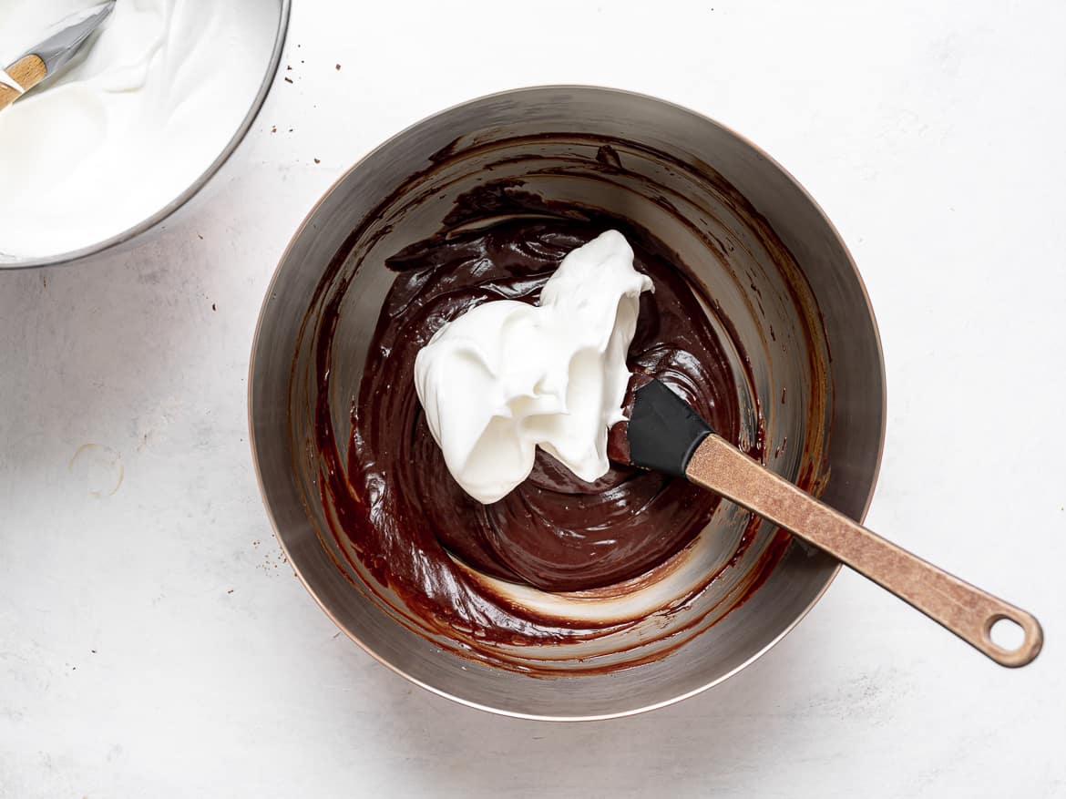 Folding egg whites into chocolate mixture