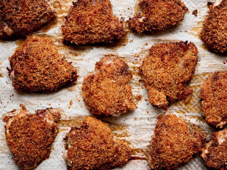 baked chicken thighs on baking sheet 