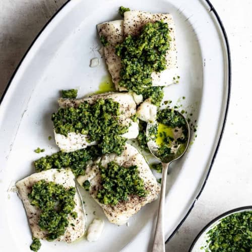Baked Cod with Italian salsa verde