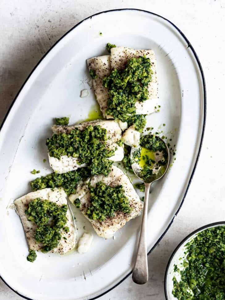 Baked Cod with Italian salsa verde