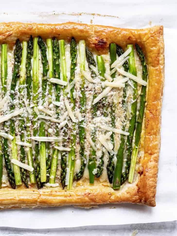 close up of Baked Asparagus and Gruyere Tart