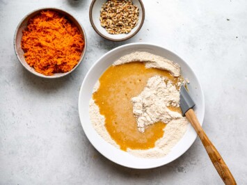 mixing wet and dry ingredients in bowl