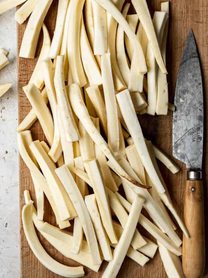 Parsnips cut into sticks