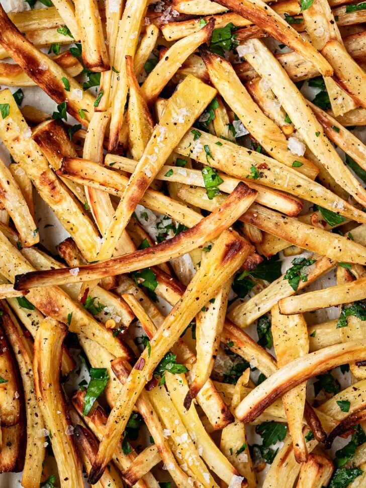 Crispy baked parsnip fries