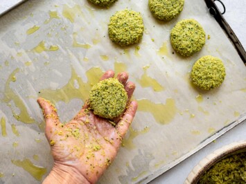 shaping falafel patty 