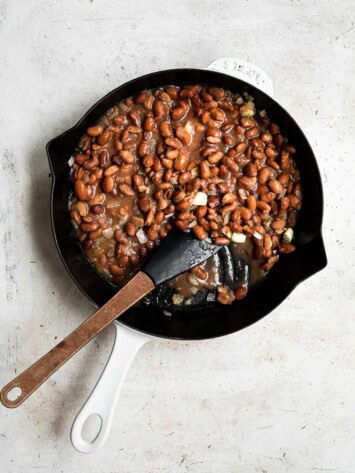 Cooking beans in skillet