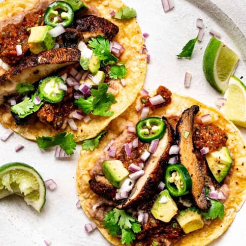 Mushroom Tostadas with refried beans