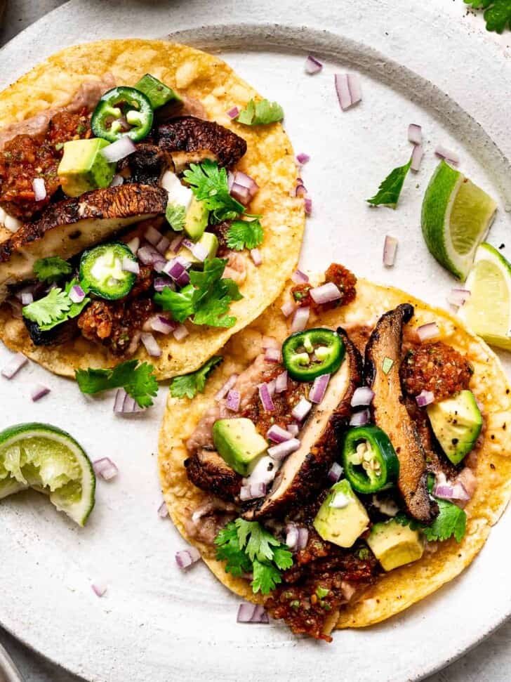 Mushroom Tostadas with refried beans