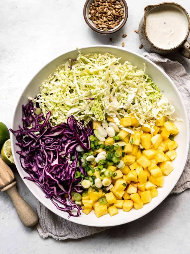 chopped slaw ingredients in bowl