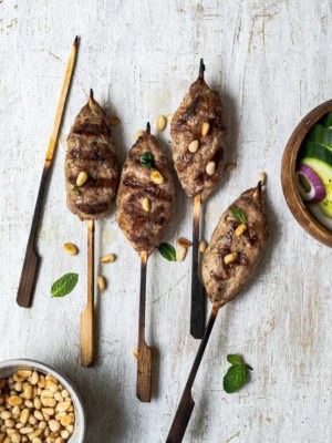 Grilled Turkey Kofta on wood background