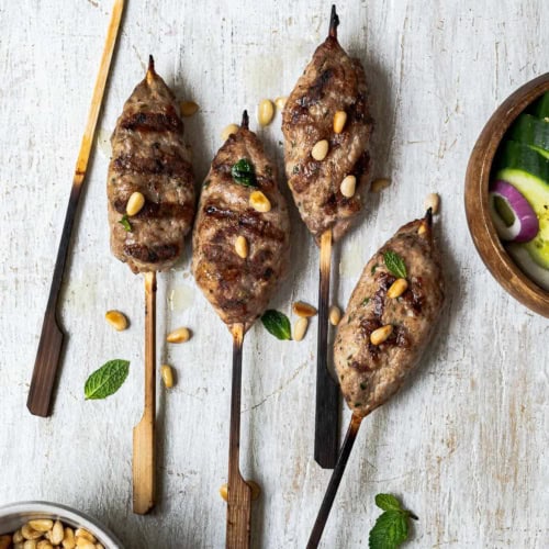 Grilled Turkey Kofta on wood background
