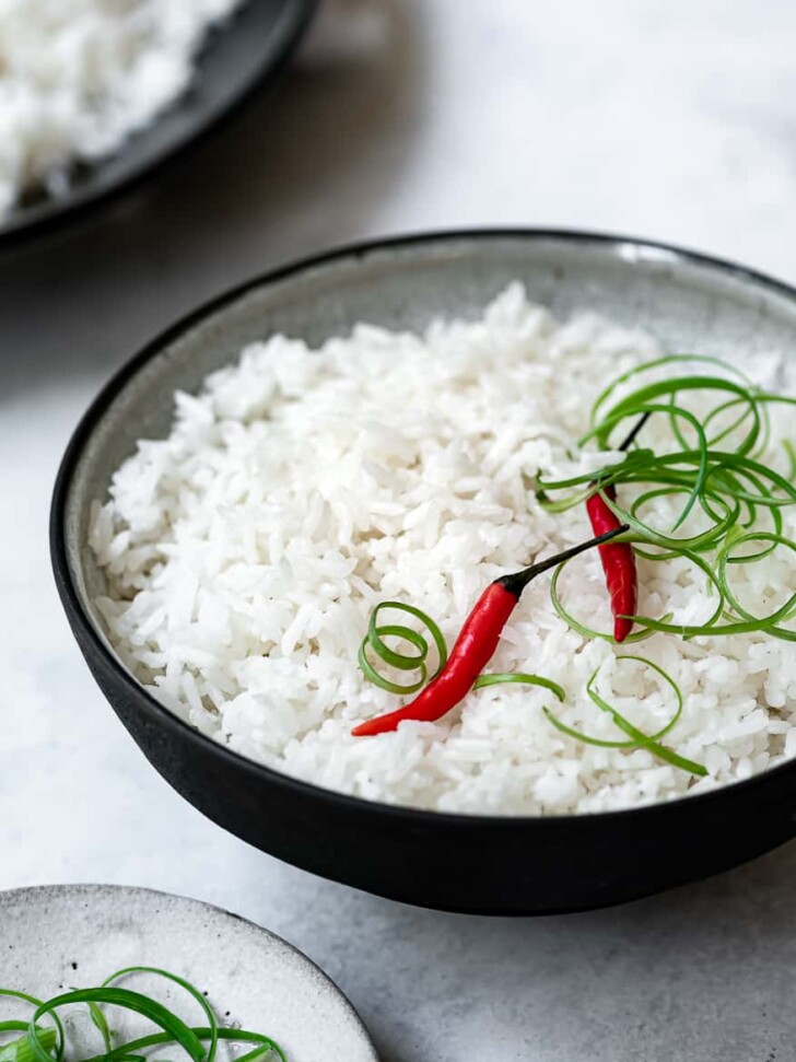 closeup of coconut rice in bowl