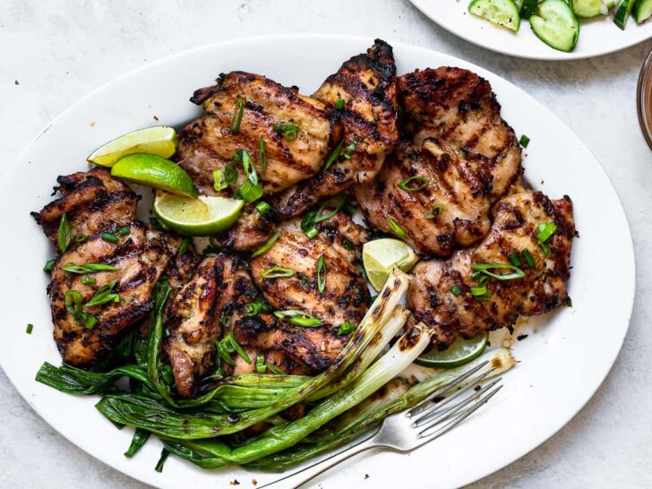 Grilled Lemongrass Chicken on platter with Nuoc Cham 
