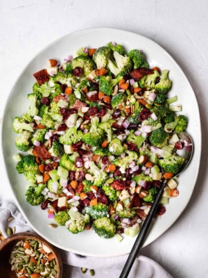 Broccoli salad served on platter
