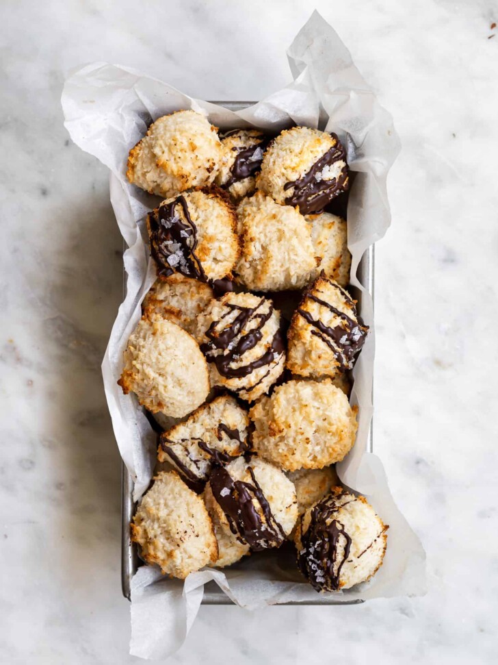 Baked coconut macaroons in loaf pan 