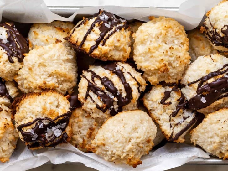 close up of baked macaroons