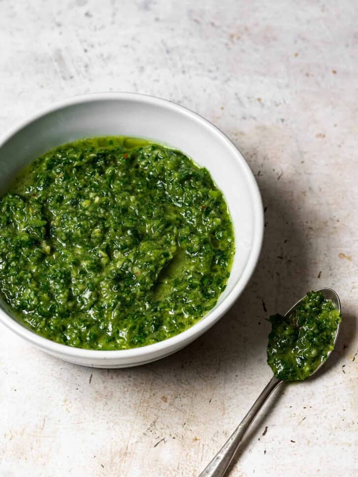 Zhoug sauce in a bowl