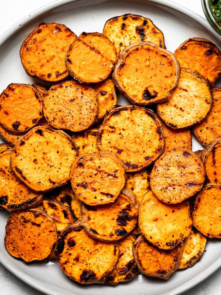 grilled sweet potatoes on plate 