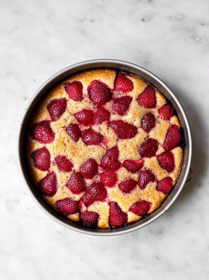 strawberry yogurt cake in pan