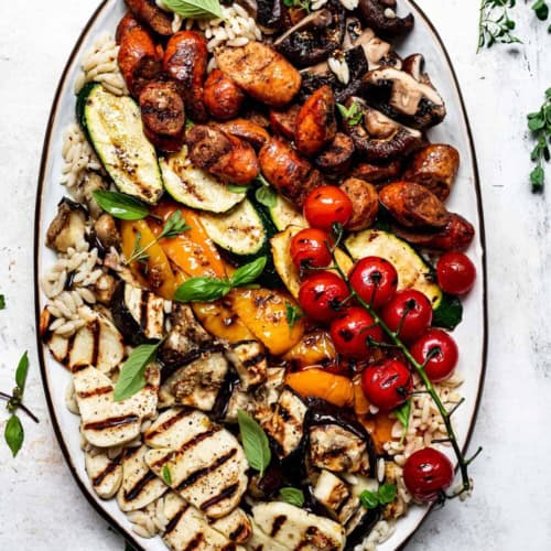 Grilled vegetable platter with halloumi and orzo