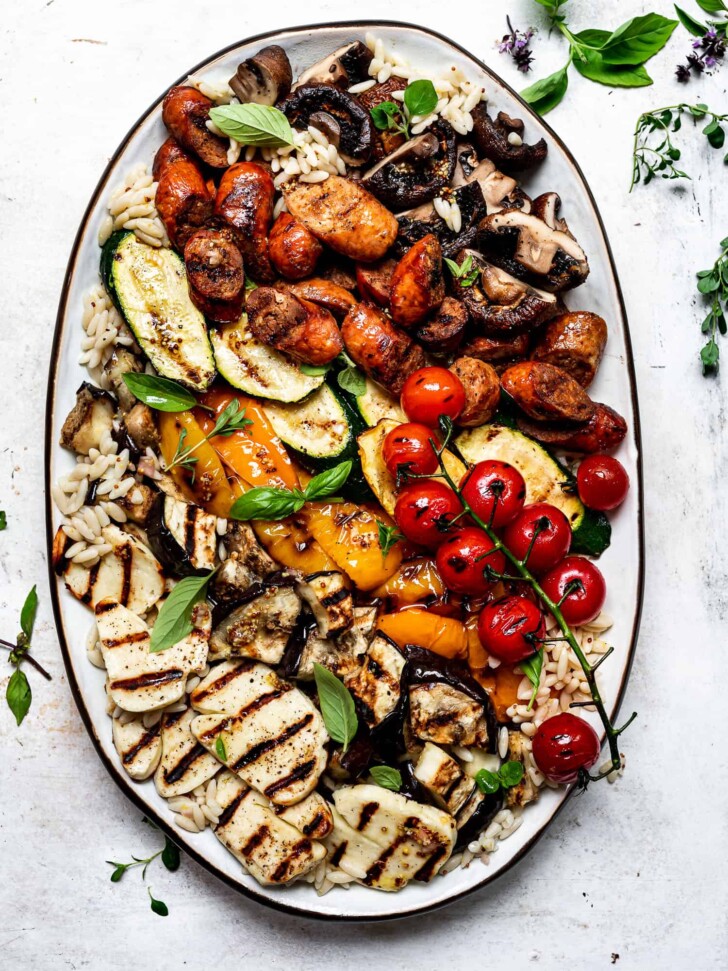 Grilled vegetable platter with halloumi and orzo