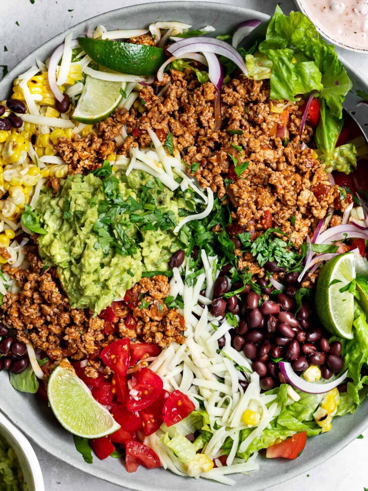 close-up of Turkey Taco salad in bowl