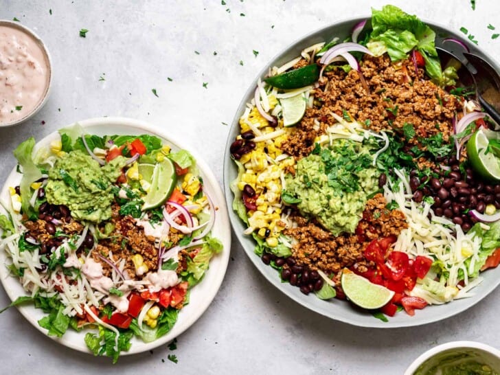 close-up of Turkey Taco salad in bowl