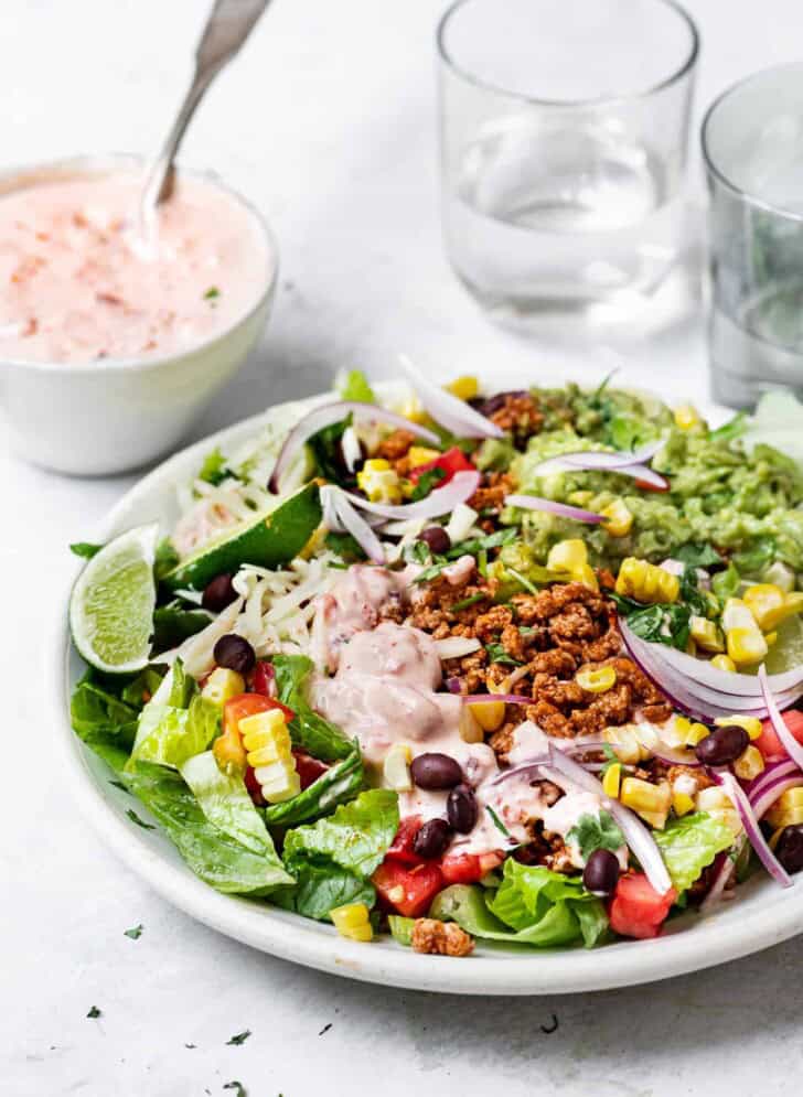 close-up of Turkey Taco salad in bowl