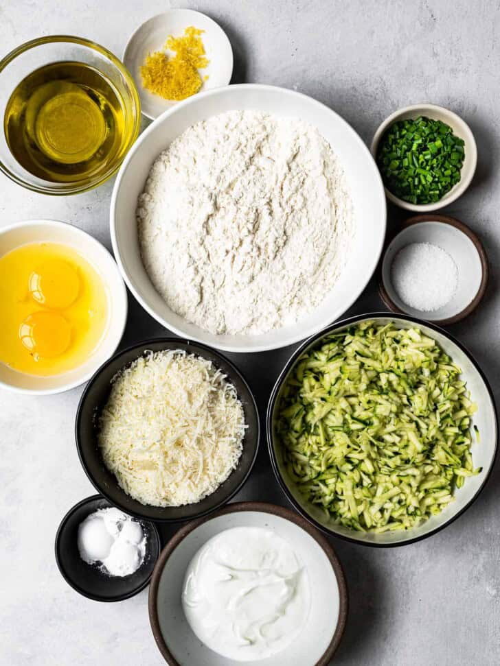 Ingredients for savoury zucchini loaf