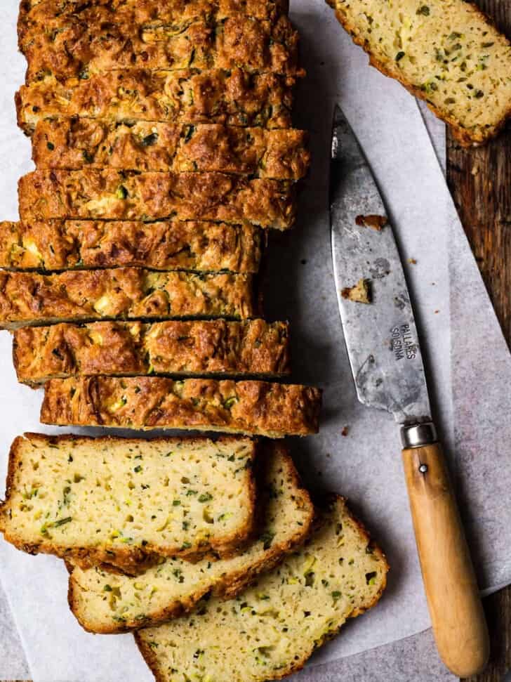 sliced zucchini Parmesan and chive bread