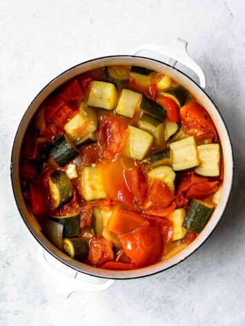 cooked Vegetables in soup pot