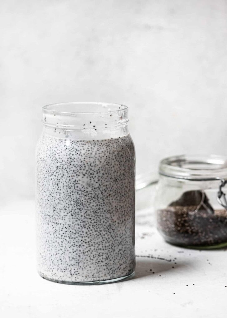 Coconut Chia Pudding in large glass jar 