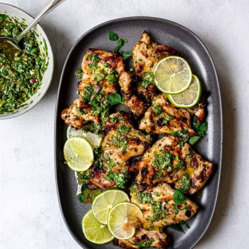 Grilled CHimichurri Chicken on platter
