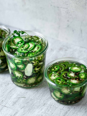 pickled jalapeños in jar