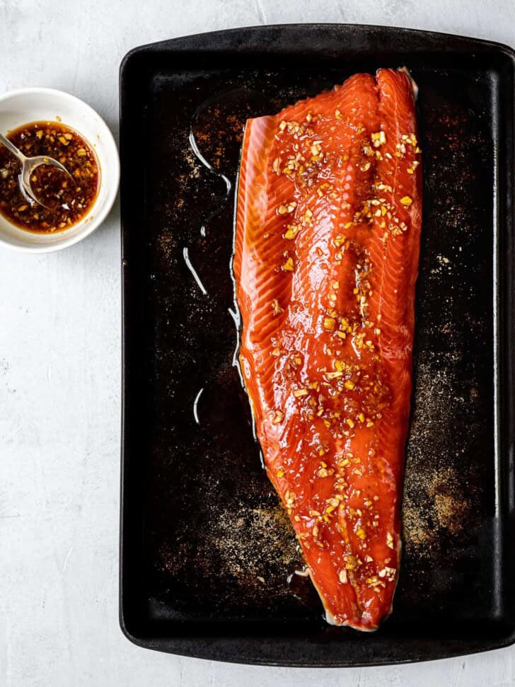 whole salmon side on sheet pan