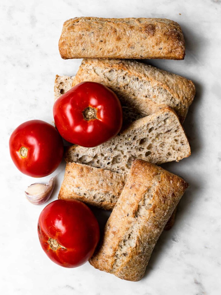 ciabatta bread and whole tomatoes