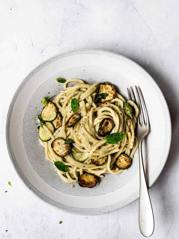 Spaghetti alla Nerano served in a bowl