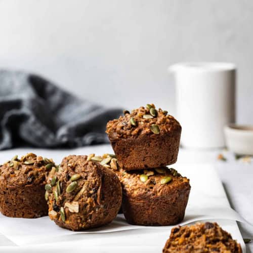 Straight-on view of Baked morning glory muffins