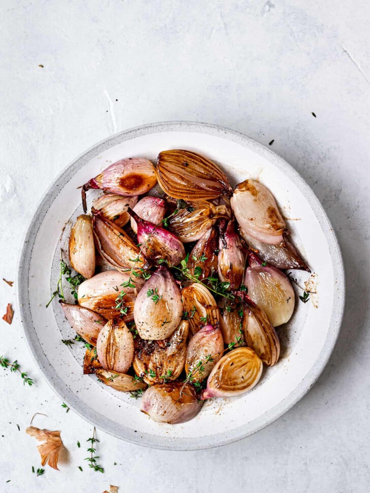 balsamic roasted shallots in bowl