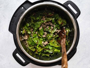 adding Swiss chard to pot