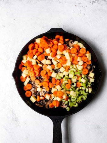 carrots, potatoes and celery added to mushroom mixture