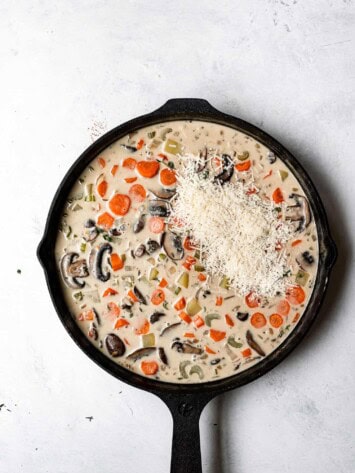 Parmesan cheese sprinkled over gravy
