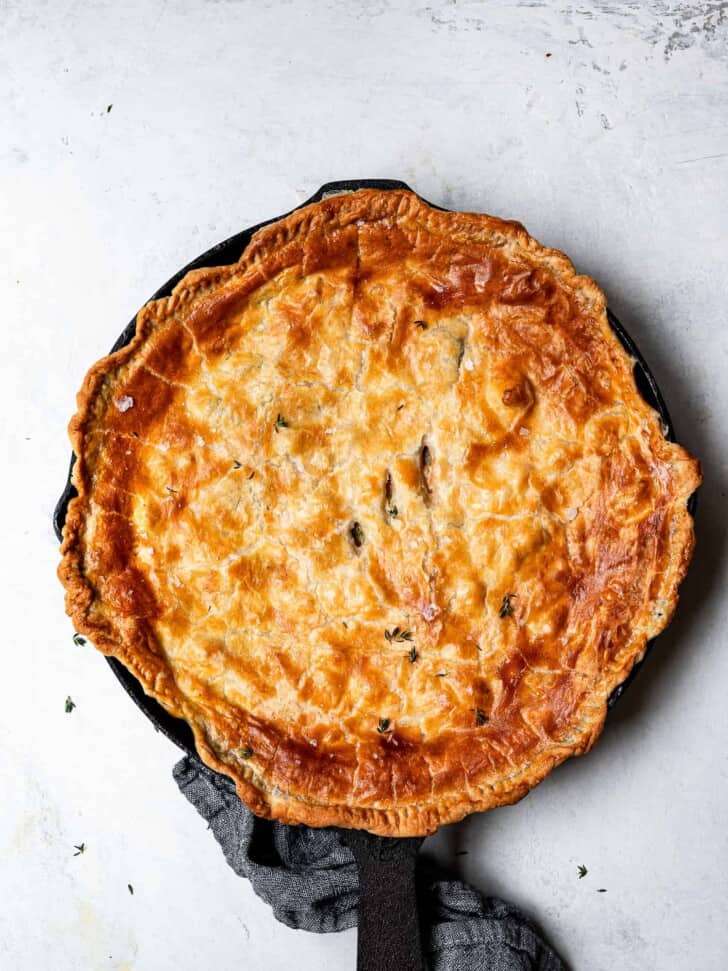 Easy Chicken Pot Pie baked in skillet