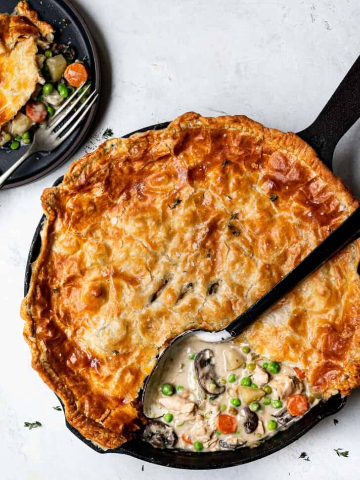 serving chicken pot pie on plate